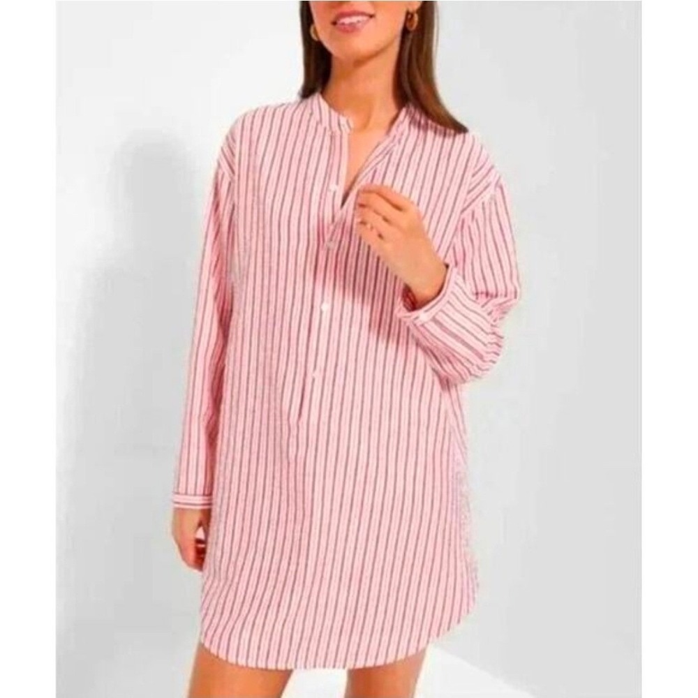 Tuckernuck Bodie Cover Up Mini Shirt Dress Pink Striped Seersucker Women Large